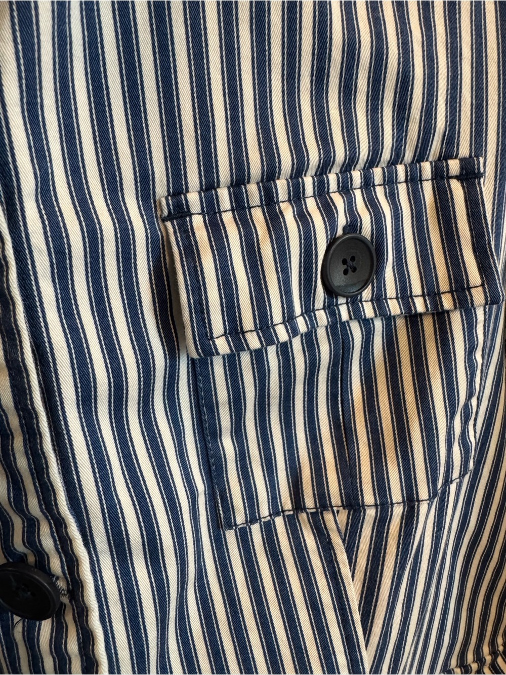 Tribal Blue and White Striped Coastal Button-Up Jacket Size M - Picture 5 of 13